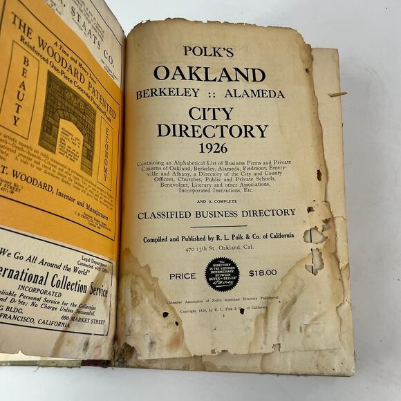 1926 CA Oakland Berkeley Alameda City Directory POOR Business Ancestry Genealogy - Picture 6 of 16